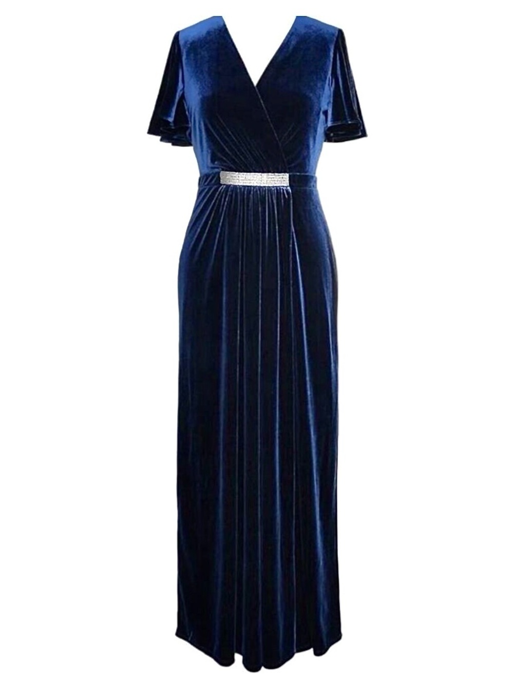 Ignite Evenings Navy Velvet Formal Gown with Beaded Accent Waist Size 16 NWOT